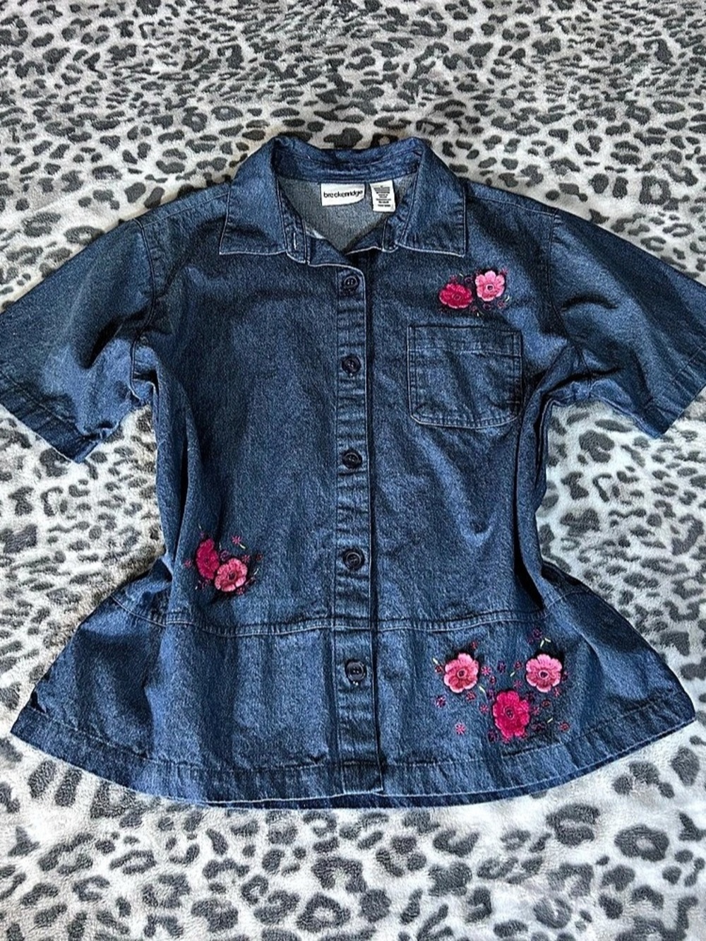 breckenridge floral Embroidered Denim Top in Blue